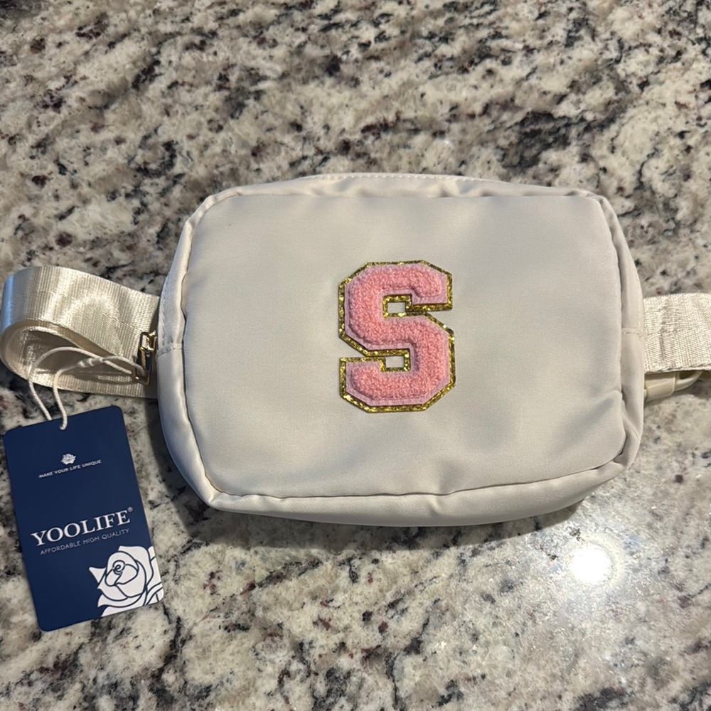 Cream Belt Bag with Pink Accent